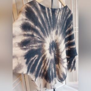 Anna Melani Women's Made in Italy Open Knit Blue Grey Tie Dye Bat Wing Sweater S